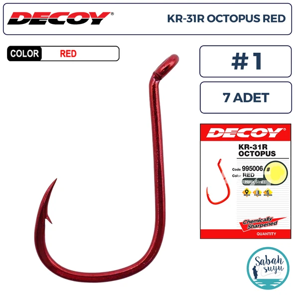 Decoy KR-31R Octopus Delikli Olta İğnesi Kırmızı #1 (7 Adet) ürün görseli 1