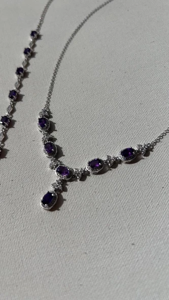 925 ayar gümüş ametist taşlı set - Resim 5
