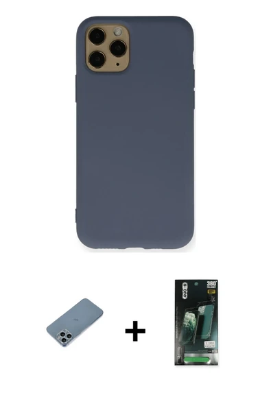 MARSİLYAN™- iPhone 11 Pro Kılıf Ahenk Serisi - Siyah 360 Mat Full Body Arka Koruyucu + Shine Kamera Lens Koruma Cam - SA ürün görseli 1