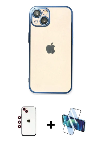 MARSİLYAN™- iPhone 14 Kılıf Vadi Minimal - Siyah 3D Antistatik Cam Ekran Koruyucu + Shine Kamera Lens - KI ürün görseli 1