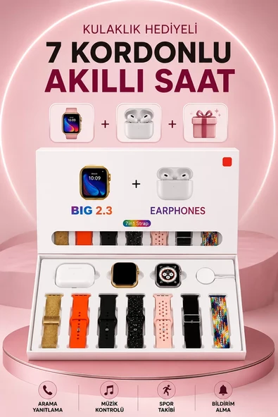 Akıllı Saat Bluetooth Kulaklık Hediyeli Bildirim Görme Sesli Görüşme Çoklu Kordon ürün görseli 1