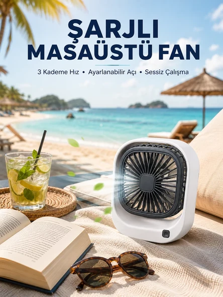Şarjlı Masaüstü Fan 3 Kademeli Hız Ayarlı Güçlü Hava Akışı ürün görseli 1
