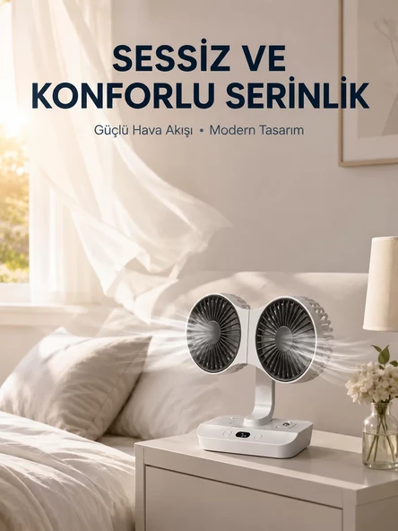 Duvara Monte Edilebilen Çift Başlıklı Sessiz Masa Fanı ürün görseli 1