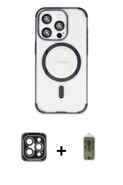 MARSİLYAN™- iPhone 15 Pro Max Kılıf Eksen Klasik Koleksiyonu - Siyah Joko Magic 5D Hayalet Cam + PVD Metal Kamera Lens - ürün görseli 1