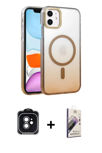MARSİLYAN™- iPhone 11 Kılıf Ahenk Doku Özel Seri - Siyah Bilvis 3D Mat Cam Ekran Koruyucu + PVD Metal Kamera Lens - SH ürün görseli 1