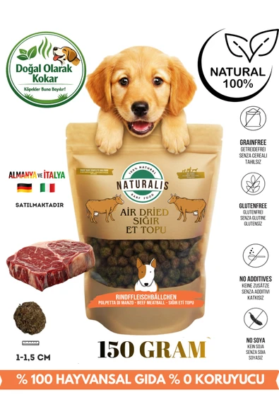 SIğır Et Topu Organic 150gr Hipoalerjenik % 0 Karışım Köpek Ödül Maması %100 Doğal AirDried Kurtulmuş ürün görseli 1
