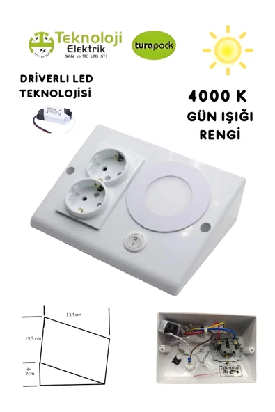 Tezgah Dolap Altı 2'li Priz Anahtarlı 3 Watt Led Spot Aydınlatma( GÜN IŞIĞI ) 3 Renk Kasa Modeli ürün görseli 1