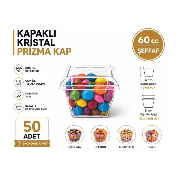 60 cc -KAPAKLI- Kristlal Prizma Kap - 50 Adet ürün görseli 1