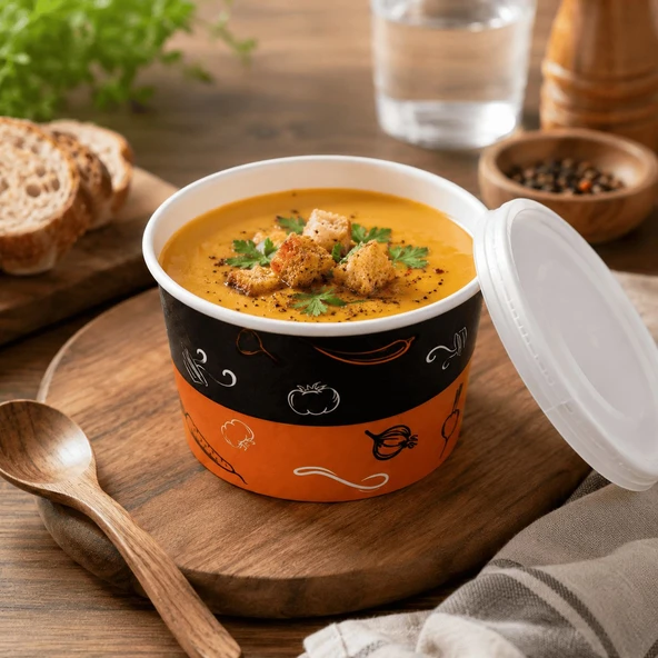 16 Oz (475 ml) Kapaklı Karton Çorba Kasesi - 25 Adet ürün görseli 1
