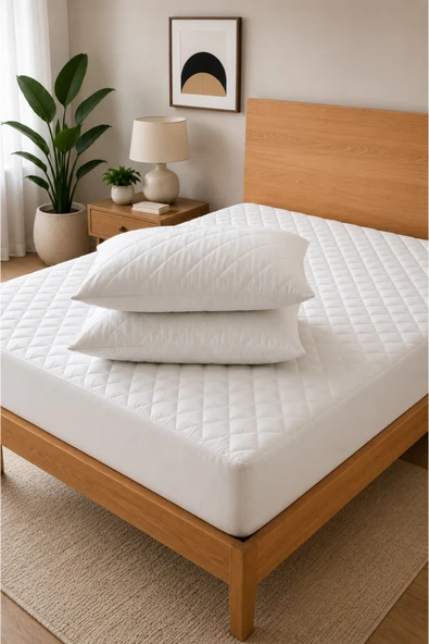 DENİTO %100 Pamuk Kapitone Fitted Su Sıvı Geçirmez Yatak Koruyucu Alez + 2 Adet Yastık Koruyucu Set 160 x 200 ürün görseli 1