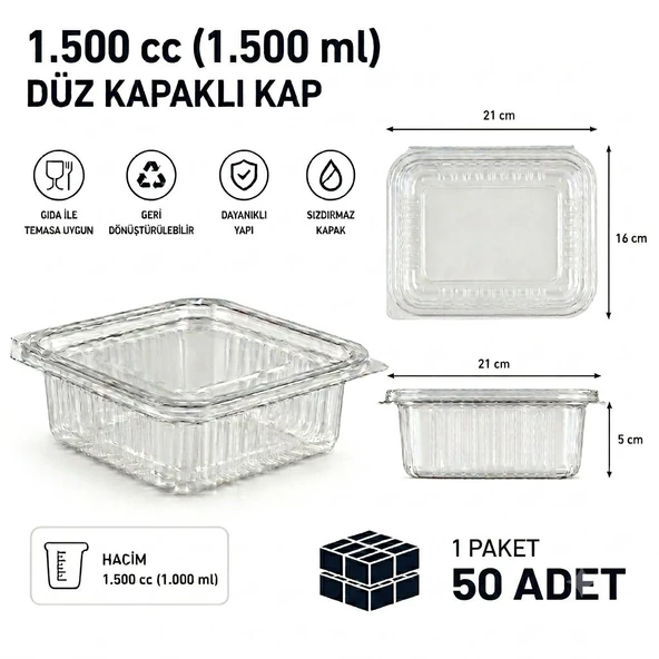 1500 cc Sızdırmaz Kap 50 Adet ürün görseli 1