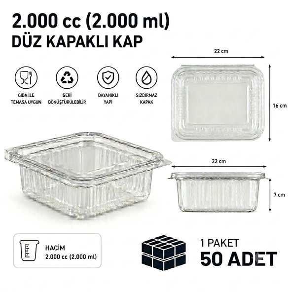 2000 cc Sızdırmaz Kap 50 Adet ürün görseli 1