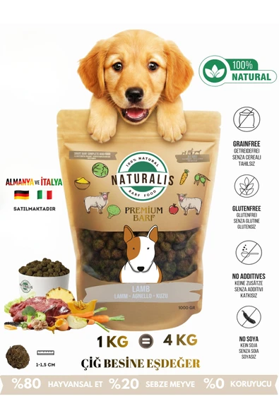 Kuzulu %100 Doğal Kurtulmuş Köpek Maması Hipoalerjenik AirDried Barf Elit Köpek Maması Kuzulu 1 kg ürün görseli 1