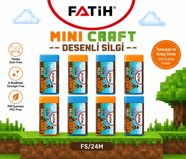Fatih Mini Craft Desenli Silgi 8'li Set – Tozsuz, PVC İçermez, Yumuşak Silgi ürün görseli 1