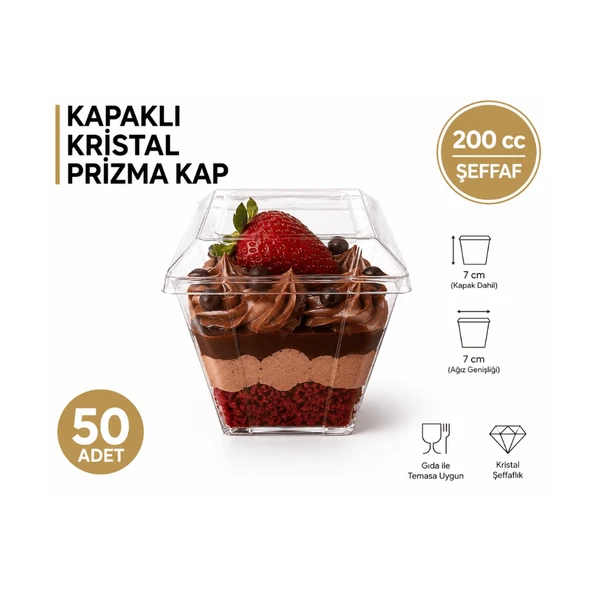 200 cc -KAPAKLI- Kristlal Prizma Kap - 50 Adet ürün görseli 1