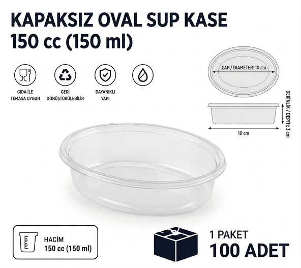 Oval Sup Kase 150 cc KAPAKSIZ - 100 adet ürün görseli 1