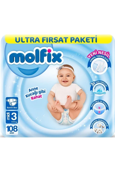 Molfix Bebek Bezi Ultra Fırsat Paketi Midi 3 No 108 Li ürün görseli 1