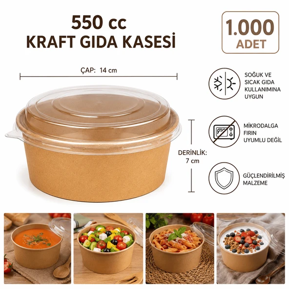KAPAKLI 550 cc Kraft Gıda Kasesi - 1000 Adet ürün görseli 1