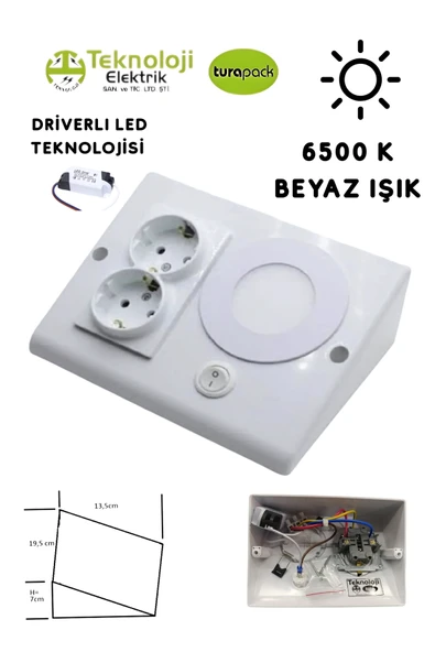Tezgah Dolap Altı 2'li Priz Anahtarlı 3 Watt Led Spot Aydınlatma( BEYAZ IŞIK ) 3 Renk Kasa Modeli ürün görseli 1