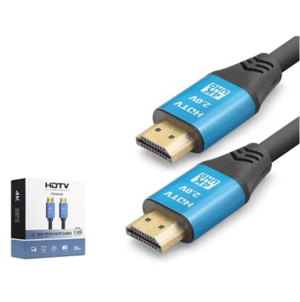 NODAR ND4055 HDMI 2.0 Kablo 4K 60 Hz OD 8.0 mm 20 m Siyah Mavi ürün görseli 1