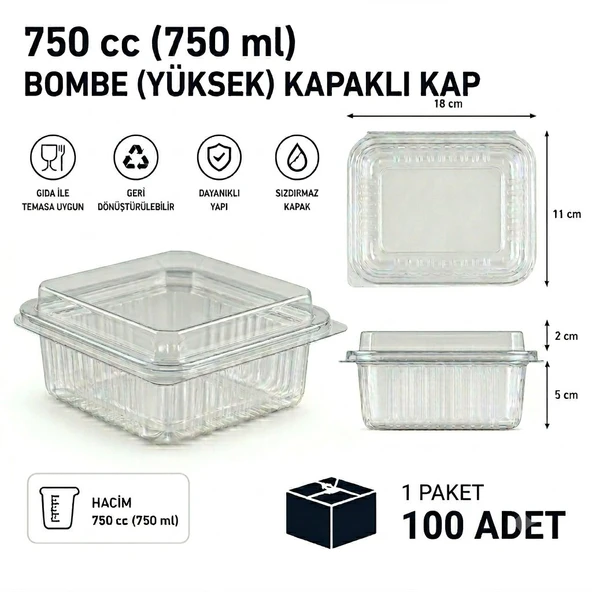 750 cc Sızdırmaz Kap 100 Adet - Bombe Yüksek Kapak ürün görseli 1