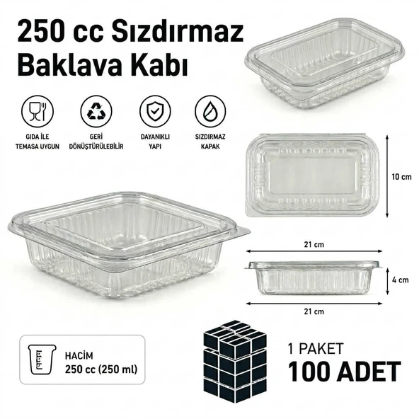 250 cc Sızdırmaz Baklava Kabı 100 Adet ürün görseli 1