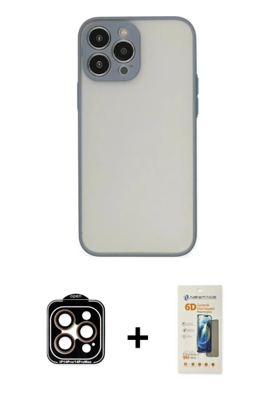 MARSİLYAN™- iPhone 14 Pro Max Kılıf Ahenk Çizgi Serisi - Siyah 6D Mat Seramik Hayalet Nano Ekran Koruyucu + PVD Metal Ka ürün görseli 1