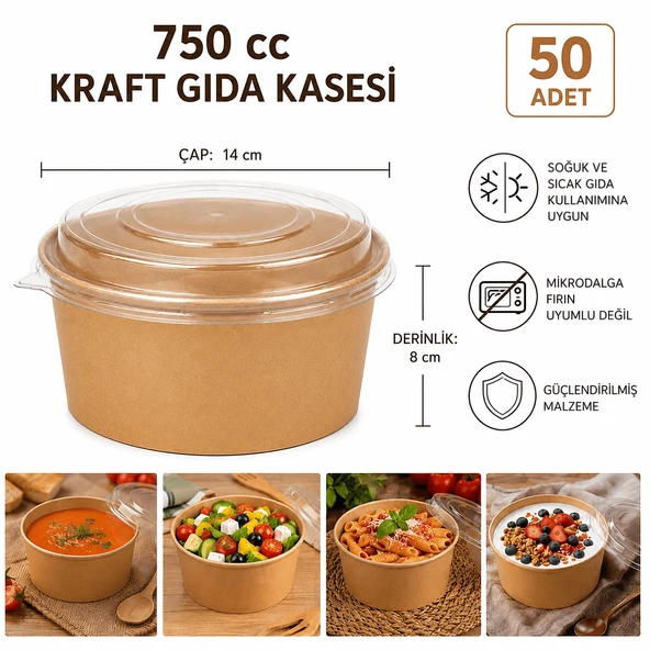 KAPAKLI 750 cc Kraft Gıda Kasesi - 50 Adet ürün görseli 1