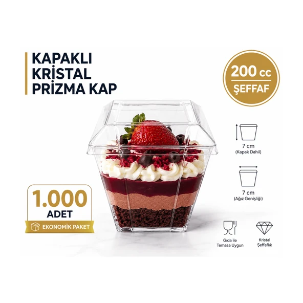 200 cc -KAPAKLI- Kristlal Prizma Kap - 1000 Adet ürün görseli 1