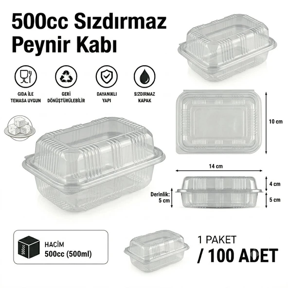 500 cc Sızdırmaz Peynir Kabı 100 Adet ürün görseli 1