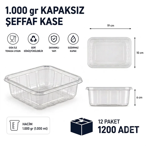 1.200 Adet - 1.000 gr Kapaksız Şeffaf Kase ürün görseli 1