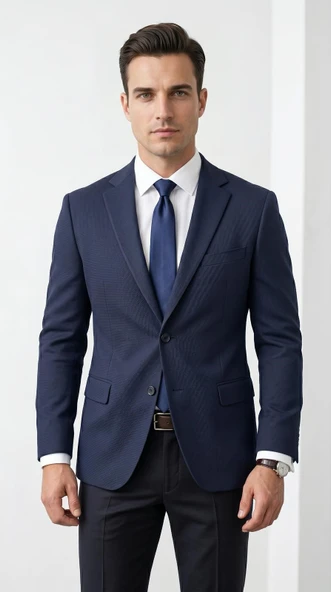 CK 142 Slim Fit Mikro Desenli Erkek Ceket Yazlık Pike Kumaş Çift Yırtmaç Blazer ürün görseli 1