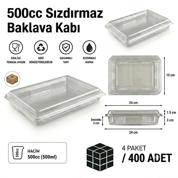 400 Adet - 500 cc Sızdırmaz Baklava Kabı ürün görseli 1