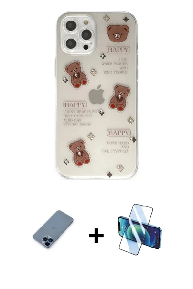 MARSİLYAN™- iPhone 12 Pro Kılıf Eksen Asil Prime - Siyah 3D Antistatik Seramik Nano Ekran Koruyucu + Metal Kamera Lens K ürün görseli 1