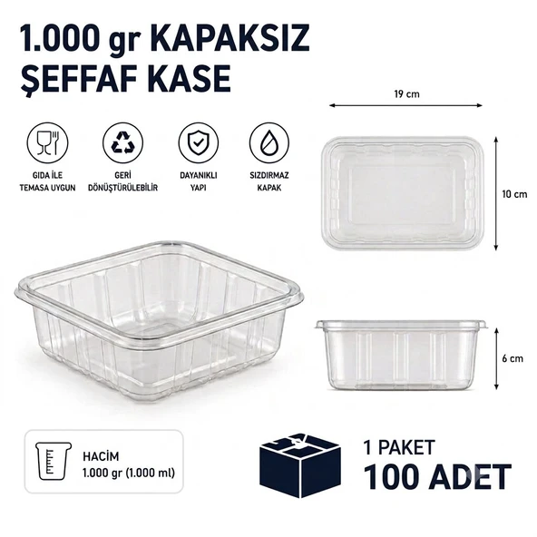 1.000 gr Kapaksız Şeffaf Kase - 100 Adet ürün görseli 1