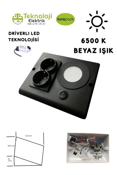 Tezgah Dolap Altı 2'li Priz Anahtarlı 3 Watt Led Spot Aydınlatma( BEYAZ IŞIK ) 3 Renk Kasa Modeli ürün görseli 1
