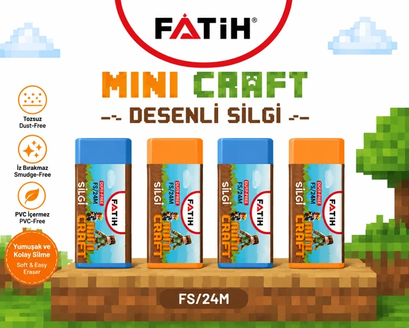 Fatih Mini Craft Desenli Silgi Tozsuz İz Bırakmaz PVC İçermez Yumuşak Silgi 4 Adet ürün görseli 1