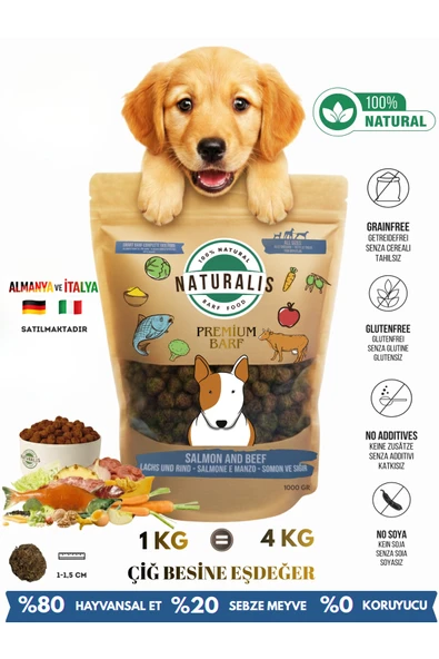 Biftekli ve Somonlu %100 Doğal Kurtulmuş Köpek Maması AirDried Barf Elit Köpek Maması 1 kg ürün görseli 1