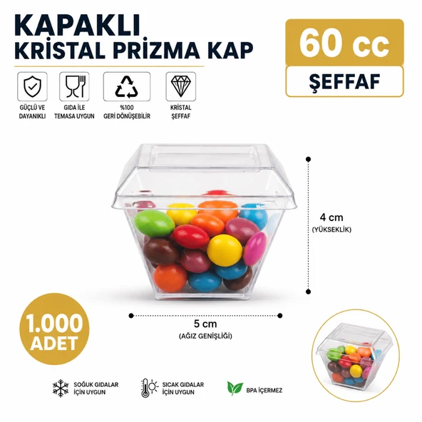 60 cc -KAPAKLI- Kristlal Prizma Kap - 1000 Adet ürün görseli 1