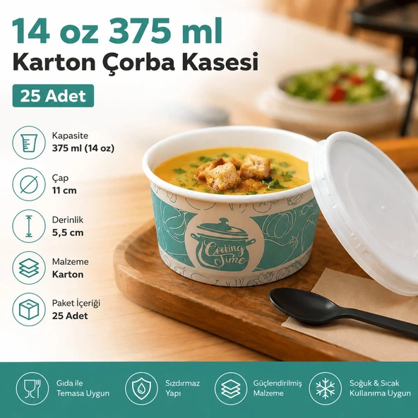 14 Oz (375 ml) Kapaklı Karton Çorba Kasesi - 25 Adet ürün görseli 1
