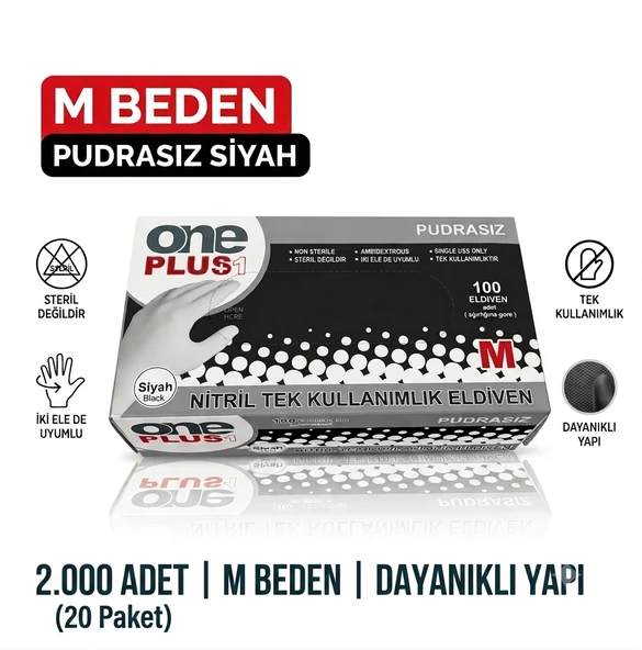 2.000 Adet - M Beden Pudrasız Siyah Nitril Eldiven ürün görseli 1