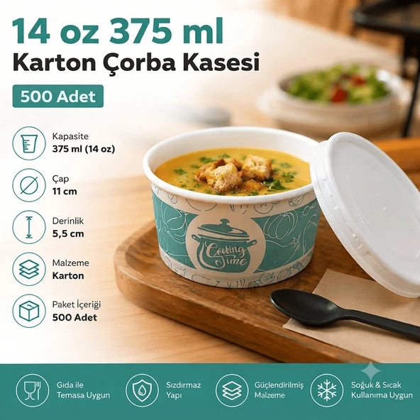14 Oz (375 ml) Kapaklı Karton Çorba Kasesi - 500 Adet ürün görseli 1