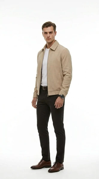 3612 Slim Fit Fitilli Dokulu Erkek Fermuarlı Mont Ceket Günlük Şık Kombin ürün görseli 1