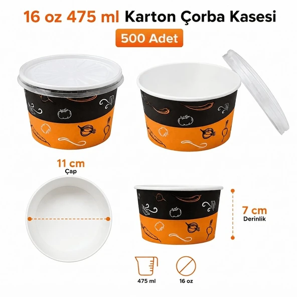16 Oz (475 ml) Kapaklı Karton Çorba Kasesi - 500 Adet ürün görseli 1