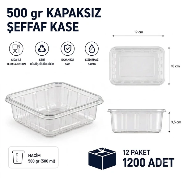 1.200 Adet - 500 gr Kapaksız Şeffaf Kase ürün görseli 1