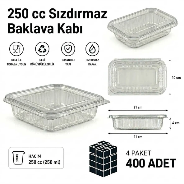 400 Adet - 250 cc Sızdırmaz Baklava Kabı ürün görseli 1