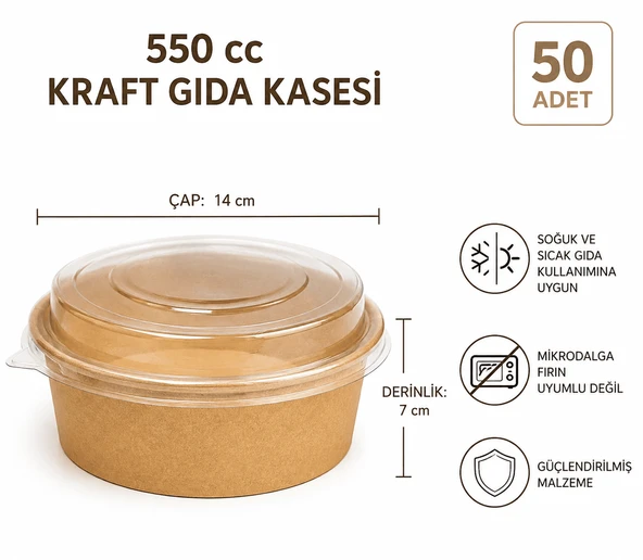 KAPAKLI 550 cc Kraft Gıda Kasesi - 50 Adet ürün görseli 1