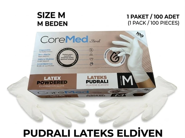 M Beden PUDRALI Beyaz Lateks Eldiven - 100 Adet ürün görseli 1