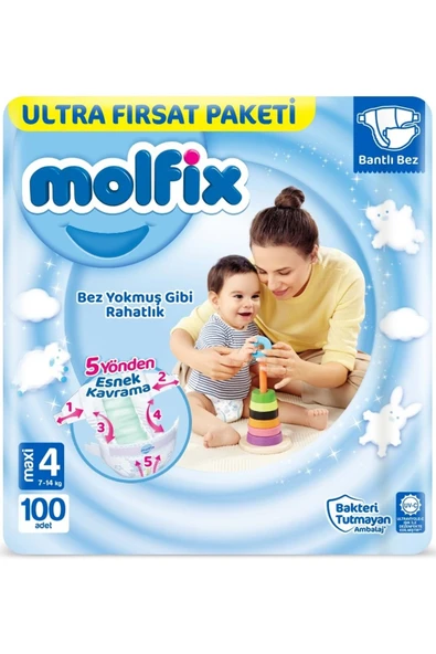 Molfix Bebek Bezi Beden:4 (7-14Kg) Maxi 100 Adet Ultra Fırsat Pk ürün görseli 1