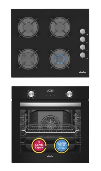 Simfer 0+8 Fonksiyon QS Dijital Siyah 2'li Ankastre Set (8208 Fırın + 3500 Ocak) ürün görseli 1